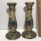 Beautiful Pair of Hand Painted Royal Satsuma Candle Sticks Signed on Bottom