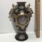 Pretty Black Oriental Double Handled Vase with Floral & Gilt Accent
