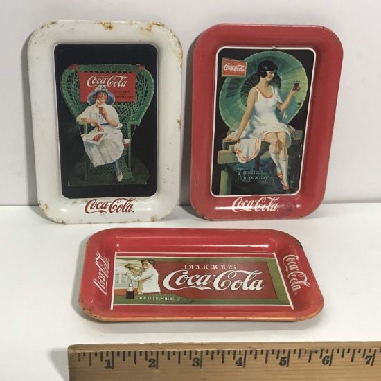 Lot of 3 1989 & 1995 Collectible Coca-Cola Metal Tip Trays