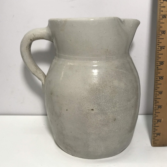 Awesome Early Hand Thrown Pottery Pitcher with Ribbed Interior