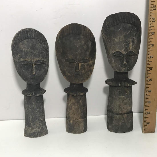 Set of 3 Wooden Hand Carved Tribal Statues