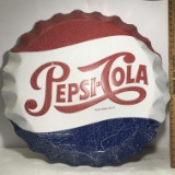 Vintage 27” Metal Pepsi-Cola Bottle Cap Advertisement Sign