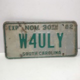 1982 South Carolina License Plate