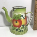 Vintage Enamelware Teapot with Fruit Design