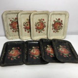 Lot of 8 Vintage 6-1/2” Floral Metal Tip Trays