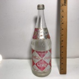 Vintage One Quart Coca-Cola Glass Bottle with Original Cap & Label