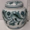 Vintage Signed Delft Ginger Jar with Lid & White & Green Floral Design