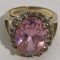Pretty Gold Over Sterling Silver Ring with Large Pink Stone Size 8