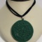 Large Green Floral Pendant on Black Cloth Necklace