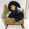 Handmade Doll In Miniature Wicker Cradle