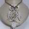 Gold Tone White Owl Necklace with Yellow Rhinestone Eyes