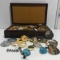 Tapestry Earring Box Made in Japan Full of Clip on and Pierced Earrings