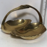 Vintage Solid Brass Double Leaf Basket Made in India