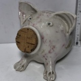 Handmade Pottery Pig Coin Bank with Cork Nose