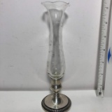 Vintage Etched Glass Vase with Weighted Sterling Silver Vase by Fisher