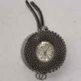 Silver Tone Clock Necklace Pendant