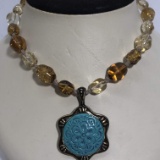 Beaded Necklace with Turquoise Colored Pendant