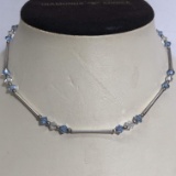 Sterling Silver & Blue & Clear Beaded Necklace