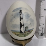 Porcelain Weighted Lighthouse Egg with Brass Stand