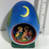 Handmade Pottery Nativity Egg with Hand Painted Parrot