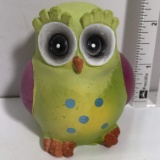 Small Green Owl Figurine made of Plaster/chalk ware Material
