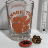Vintage Clemson Shot Glass and Button Tie Tack