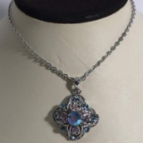 Vintage Blue and Pink Flower Necklace