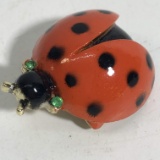 Ladybug Pin with Green Stone Eyes