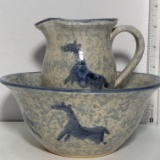 Handmade Little Mountain Pottery Pitcher and Bowl