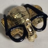 Unusual Tie Tack or Lapel Pin of Elephant Wearing Glasses