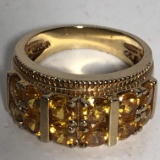Gold Tone Sterling Silver Ring with yellow Stones