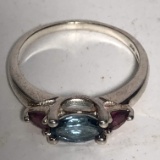 Sterling Silver Ring with Blue and Pink Stones