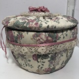 Handmade Sewing Basket with Vintage Lace and Crocheted Pieces