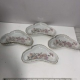 Set of 6 Carlsbad CSM Austria Porcelain Pink Floral Fish Bone Dishes
