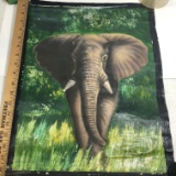 Vintage Oil elephant Painting on Very Old Canvas