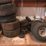 Lot of Lawn Mower, Wheel Barrow & Misc Tires