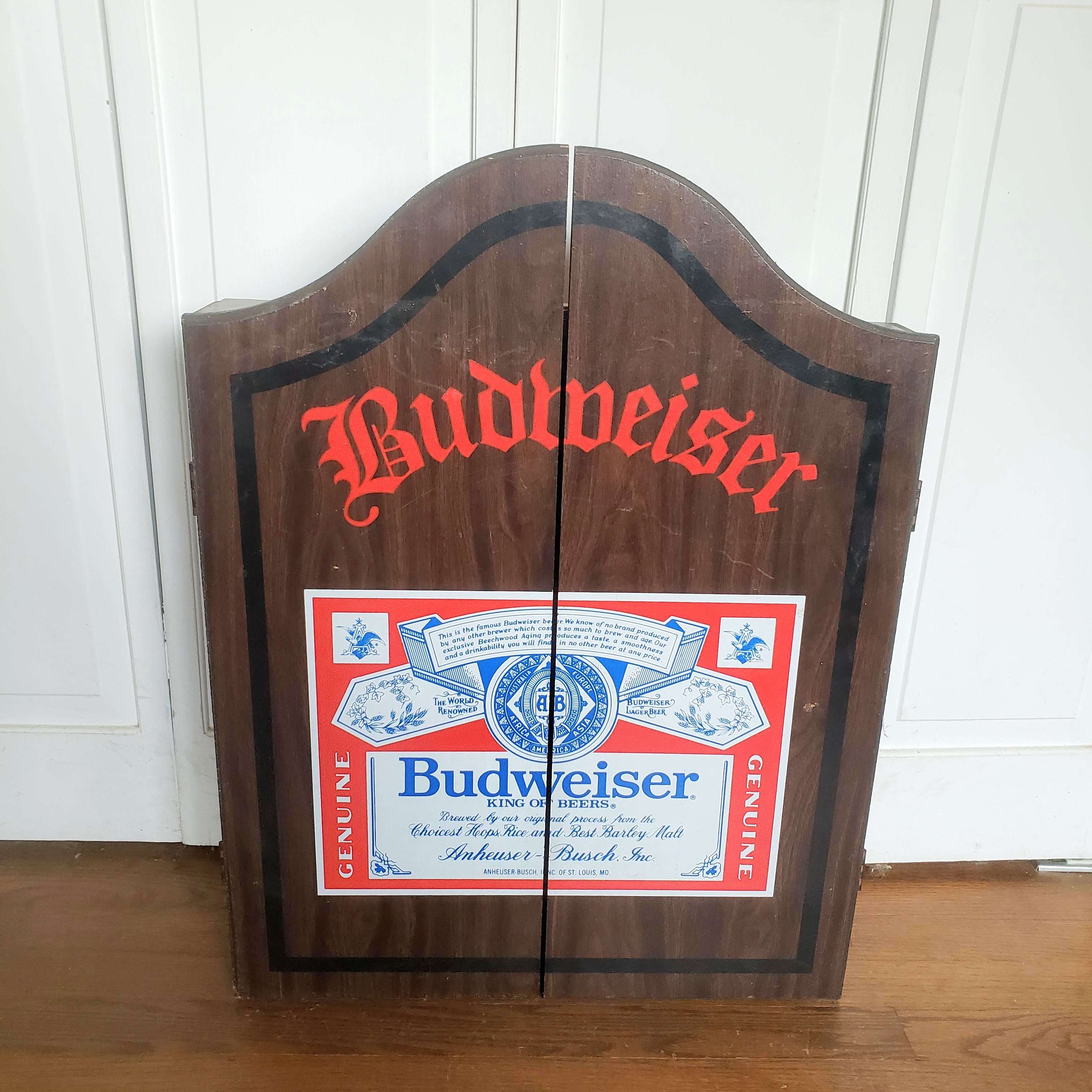 Vintage Budweiser Advertisement Wood Dartboard Art Antiques