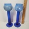 Vintage Blue Glass Candle Holders