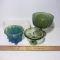 Vintage Green and Blue Glass Candy Dishes, Milk Glass Dish