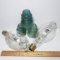 Vintage Glue Glass Insulators Set of 3, Lynchburg, Hemingray, Whitehall Tatum & Large Light Bulbs