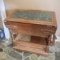 Vintage Wood Kitchen Island with Marble Insert on Casters