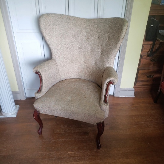 Vintage Upholstered High Back Arm Chair