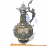 Vintage Ornate Metal and Glass Ewer with Nude Handle