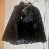 Vintage Black Morton Fur Cape with Matching Hat with Rhinestone Accent