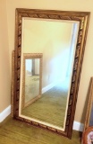 Vintage Tall Gold Mirror with Linen Edging