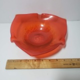 Vintage Mid Century Red Crackle Glass Ash Tray Bowl