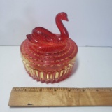 Vintage Amberina Glass Swan Handle Candy Dish