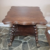 Vintage Square Oak Parlor Table with Glass Ball Feet