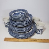 Vintage Blue Willow Set, Plates, Salad Plates, Bowls, Mugs