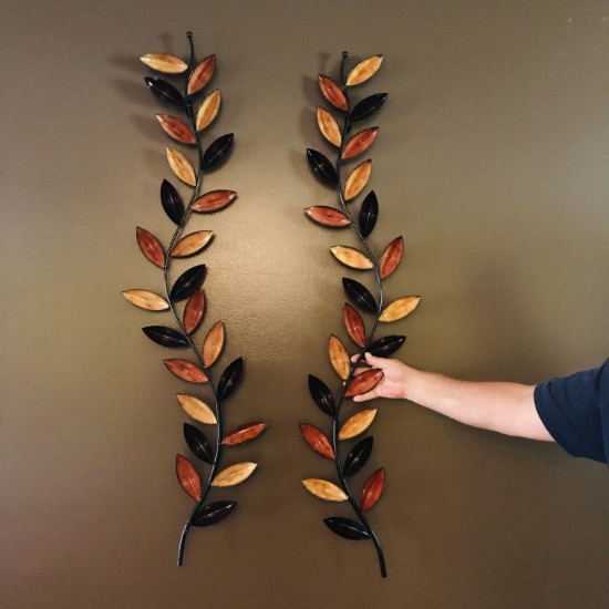 Pair of Impressive Metal Branches with Leaves Wall Hangings